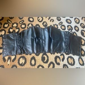 Vintage 80s 90s Black Leather Button Bustier - Biker Goth BDSM Kink Fetish - M